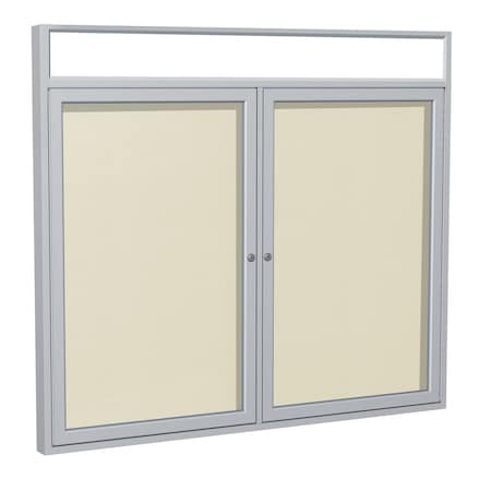 Ghent Enclosed Bulletin Board, 2 Door, Vinyl, Hdlnr Frame, 4 ft H x 5 ft W, Ivory PAVX7-185